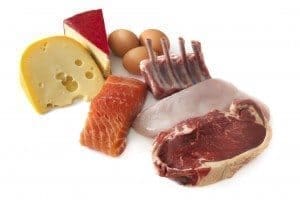 Sources of protein, including cheese, eggs, fish, lamb, chicken and beef. Isolated on white. More health and nutrition images: