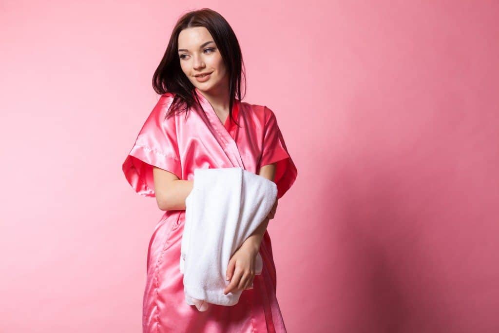 nice girl in Pink Lingerie with robe